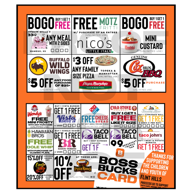 BOSS BUCKS FUNDRAISER PHYSICAL CARD (not available for all cities)