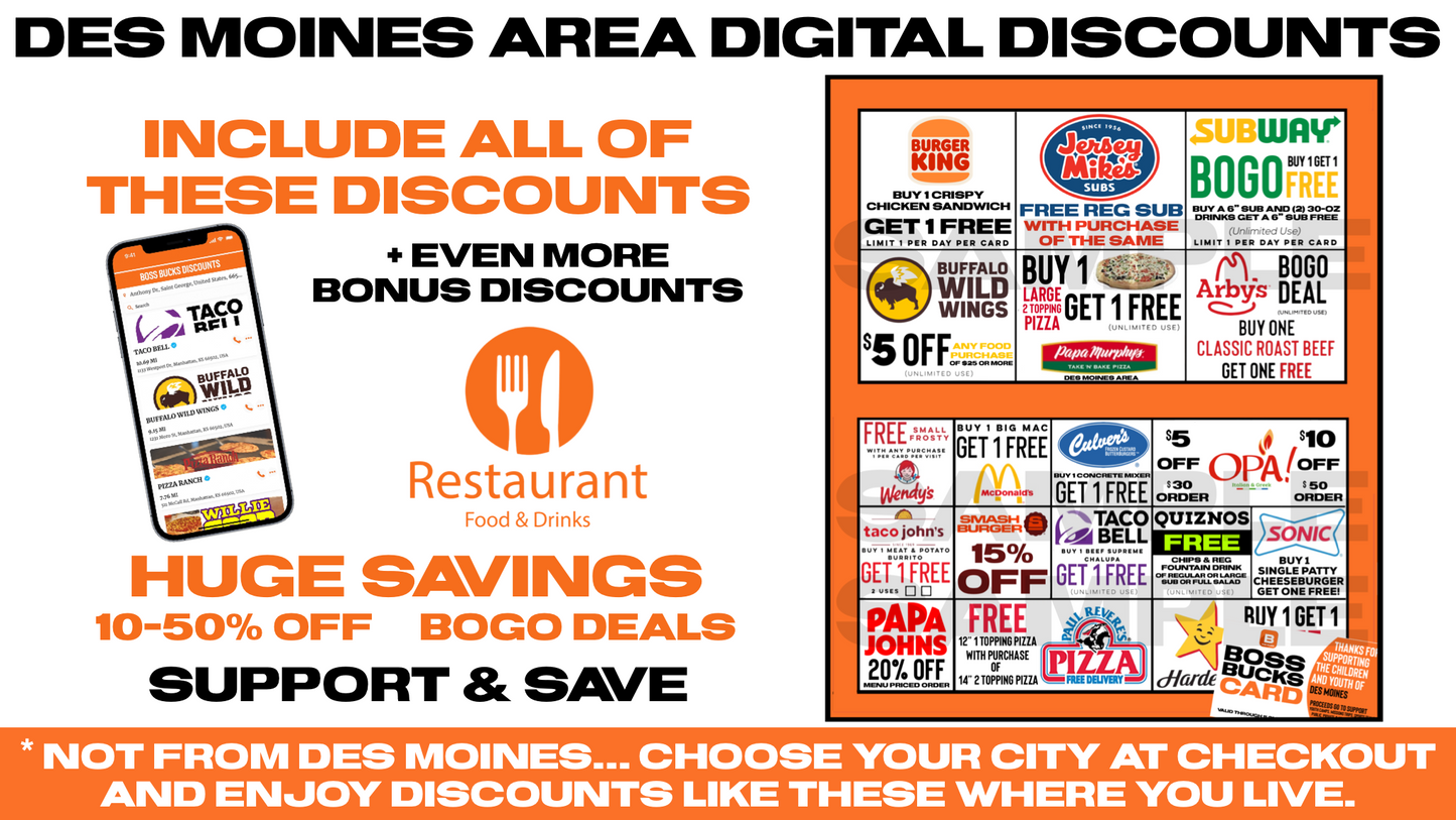 BOSS BUCKS DISCOUNTS - DIGITAL FUNDRAISER CARD