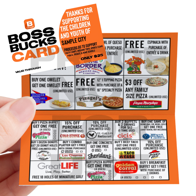 BOSS BUCKS FUNDRAISER PHYSICAL CARD (not available for all cities)