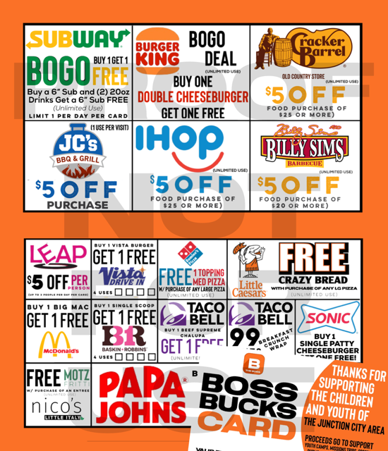 BOSS BUCKS FUNDRAISER PHYSICAL CARD (not available for all cities)