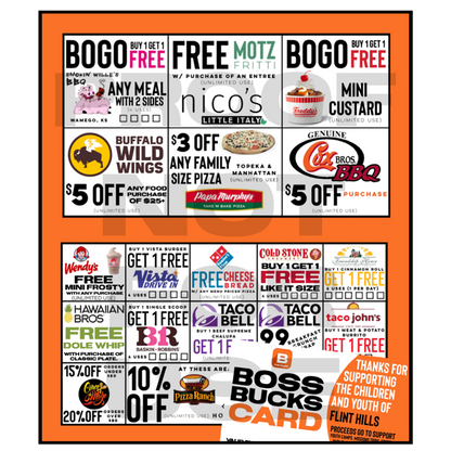 BOSS BUCKS FUNDRAISER PHYSICAL CARD (not available for all cities)